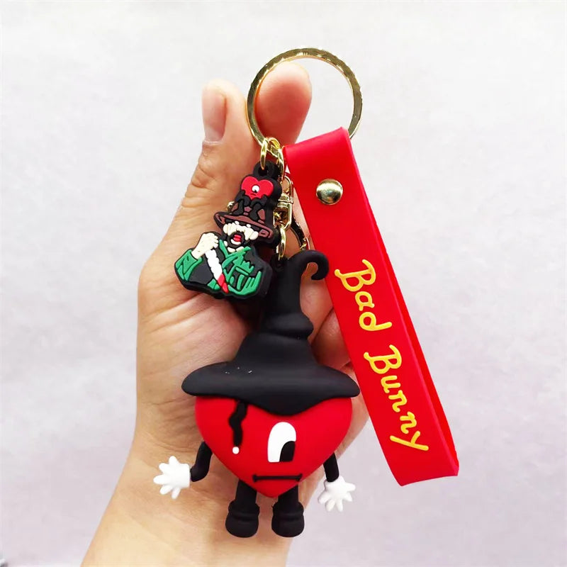 Cartoon Singer Karol G Keychain Heart Bad Rabbit Silicone Pendant Keyring Car Backpack Key Holder Kawaii Jewelry Gifts