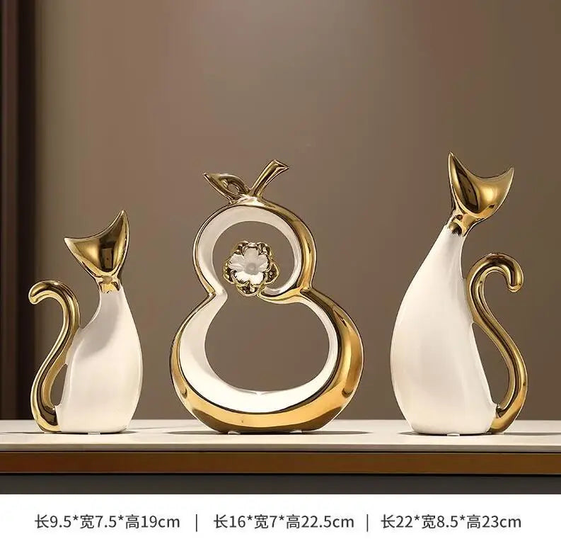 Light Luxury High-end Cat Ceramic Art Ornaments Home Living Room Furnishings Crafts TV Wine Cabinet Desktop Figurines Decoration