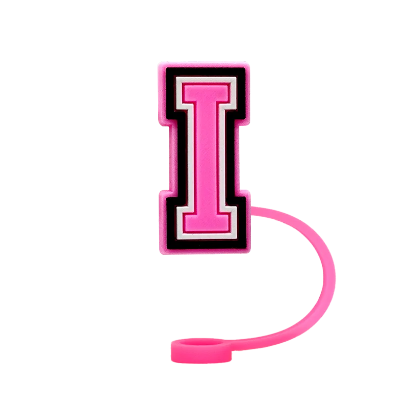 10mm Pink Letter Straw Cover Caps 1PCS Accessories For Cups,Soft Silicone Alphabet Straw Topper Drinkware,Dustproof Straw Caps