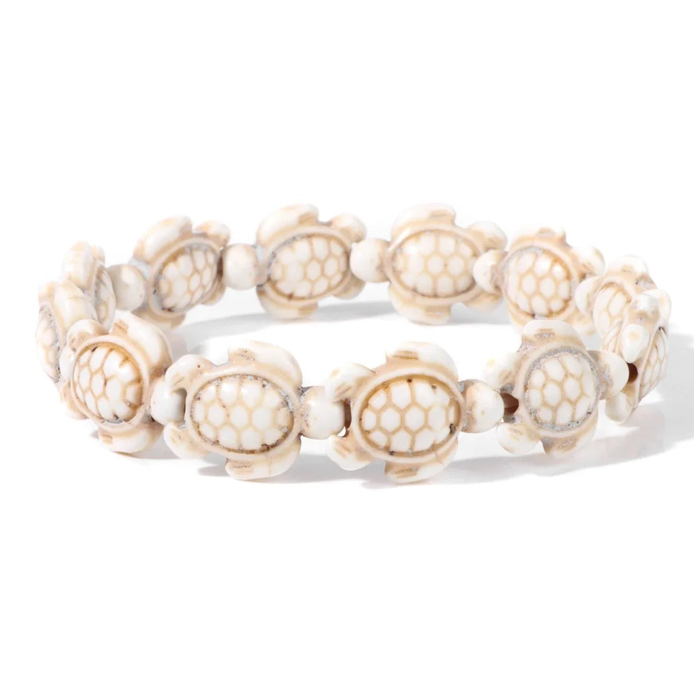 Colorful Skull Bracelet Sea Turtles Beaded Bracelets For Women Men Pink Red Blue White Howlite Stone Elastic Friendship Bangles