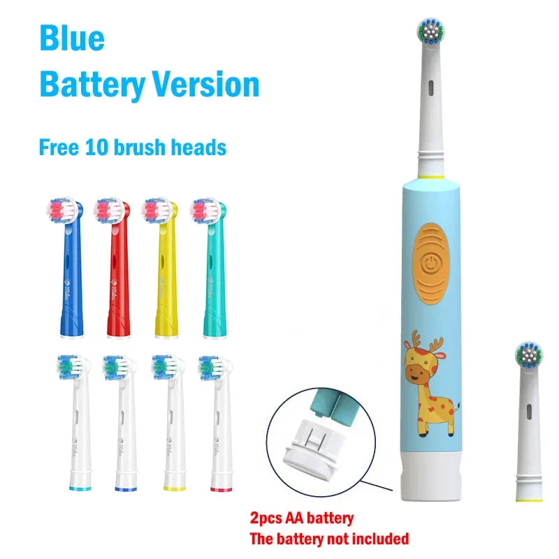 Child Electric Toothbrush Colorful Cartoon Rounded Vibrate Heads Soft Bristle Teeth Brush Gum Care Battery Power 3-15 Years Old