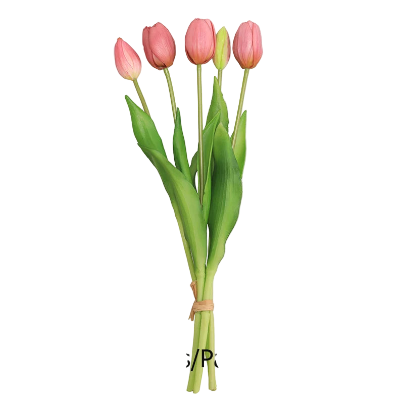 Tejesa 15pcs Real Touch Artificial Tulip Flowers Pink White Latex Tulip Bouquets for Office Wedding Party Home Room Decoration
