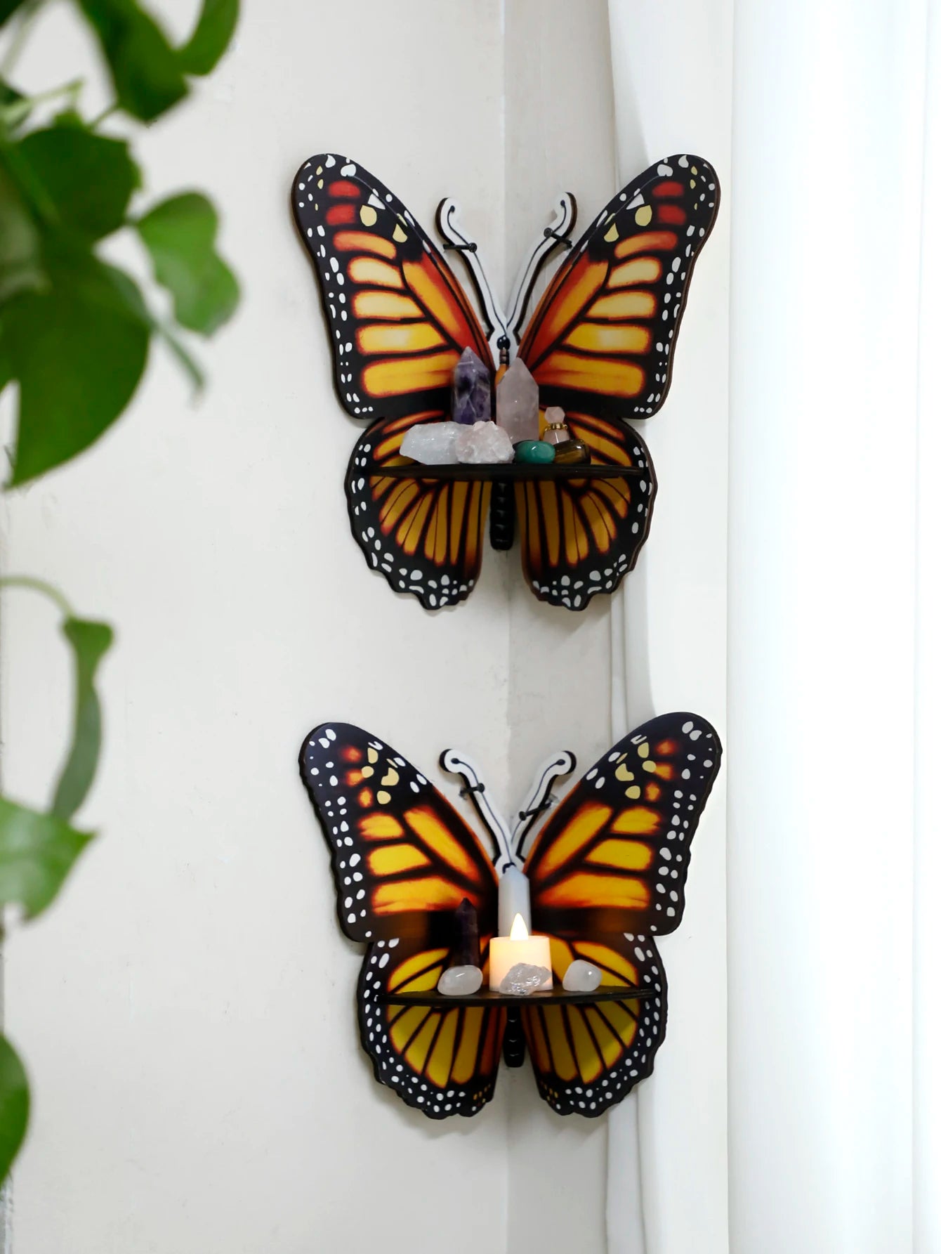 Hemasa Butterfly Wood Shelf Crystal Stone Display Stand Painted Corner Shelf Floating Shelves Room Decors