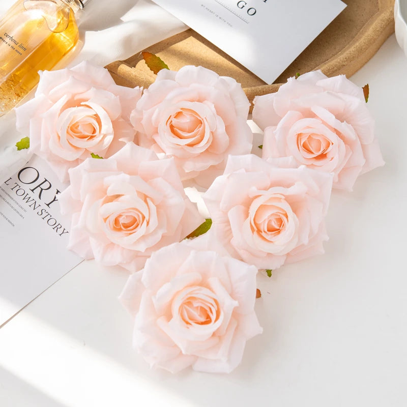 100PC 10CM Wholesale Artificial Flowers for Scrapbook Christmas Home Decor Wedding Garden Rose Arch Fake Silk Head Candy Box