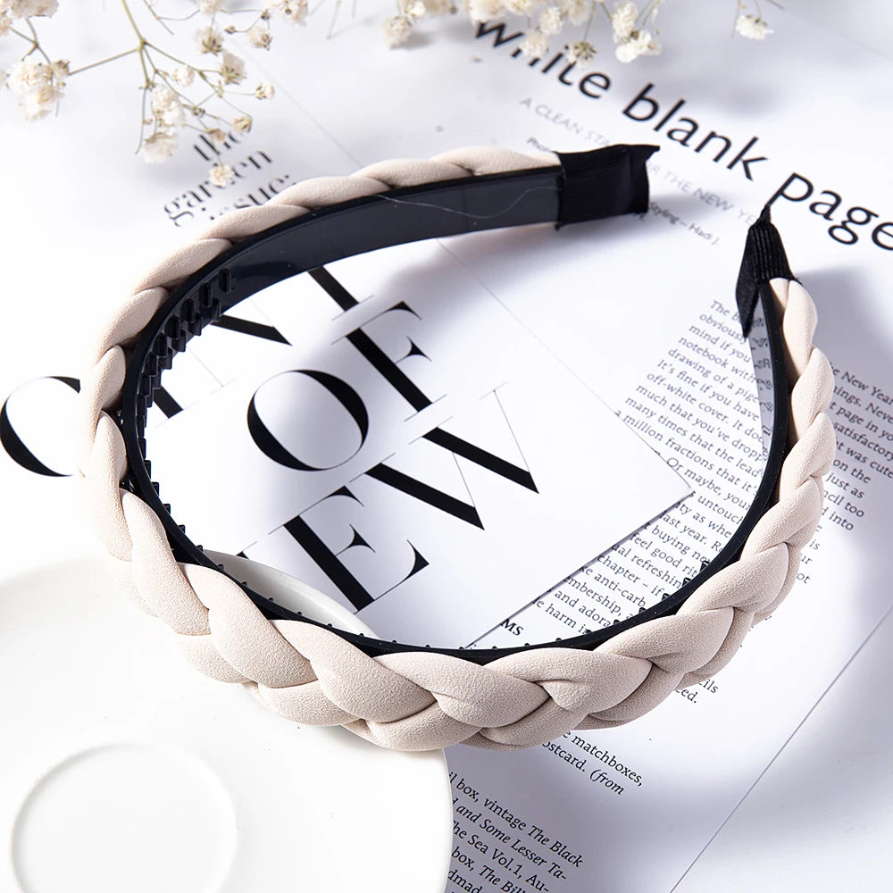 Fashion Solid Color Braid Hairbands For Women Weaving New Non-slip Headband Wide Hair Hoop Bands Bezel Hair Accessories Headwear
