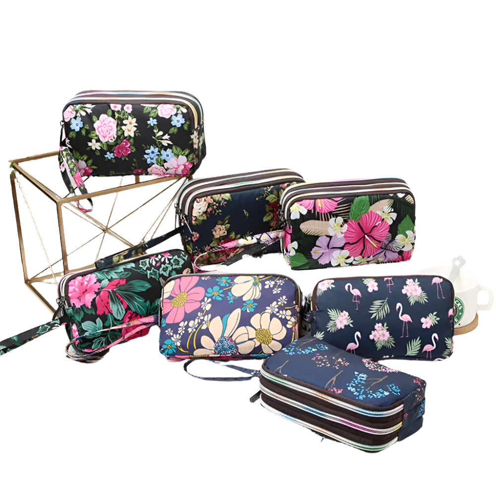 Hemasa 3 Zipper Women Waterproof Purse Cell Pouch Handbag Wallet Wristlet Bag Women'S Fabric Coin Purse Bag Mobile Wallet Clutch Bag