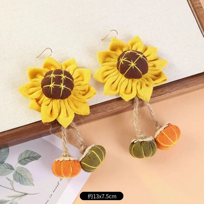 Unique Fabric Flower Earrings Creative Handmking Statement Jewelry Exaggerated Boho Earrings Vintage Ethnic Tassel Long Earrings
