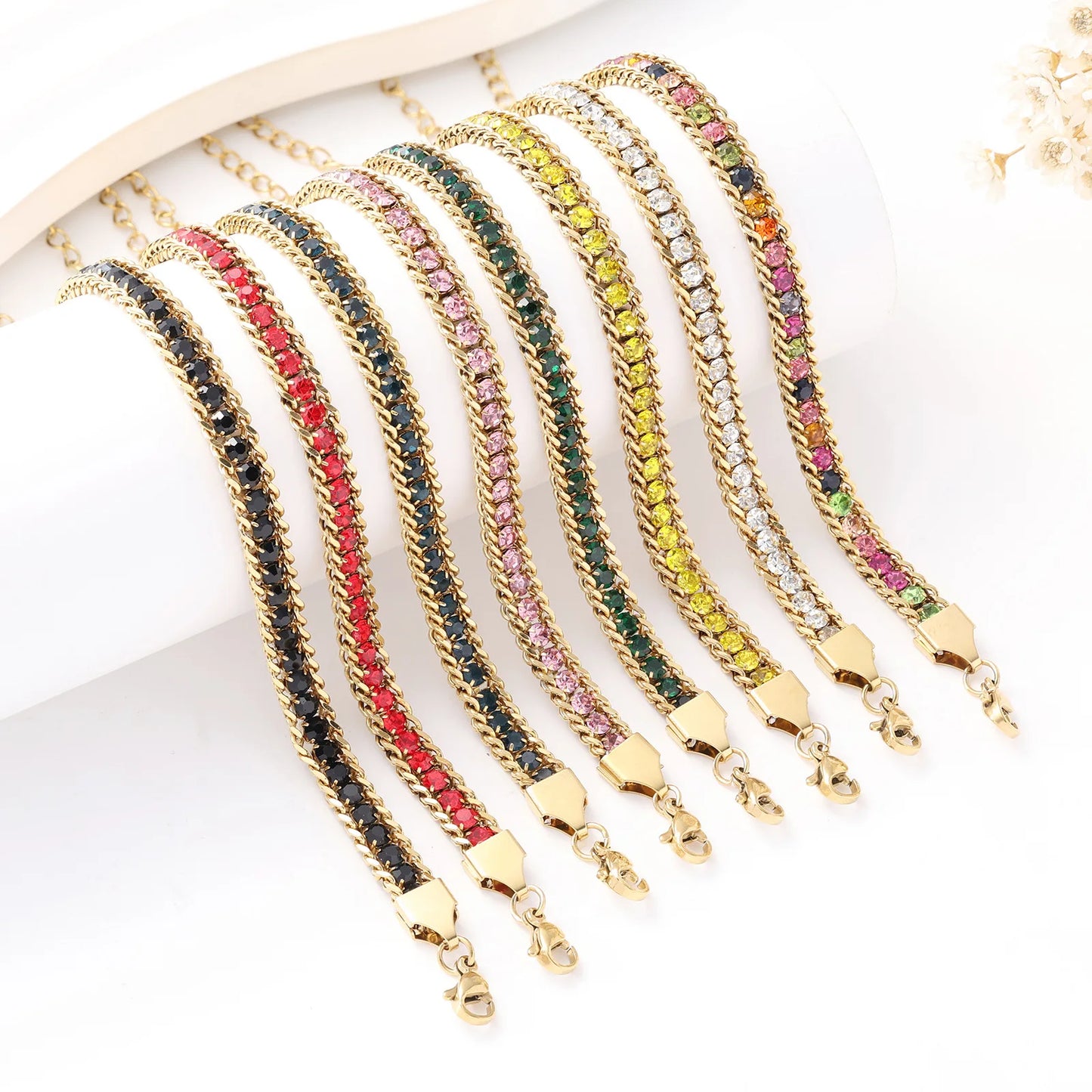 Tejesa  Gold Color Women's Cubic Zirconia Stainless Steel Bracelet Adjustable Link Chain Bracelet