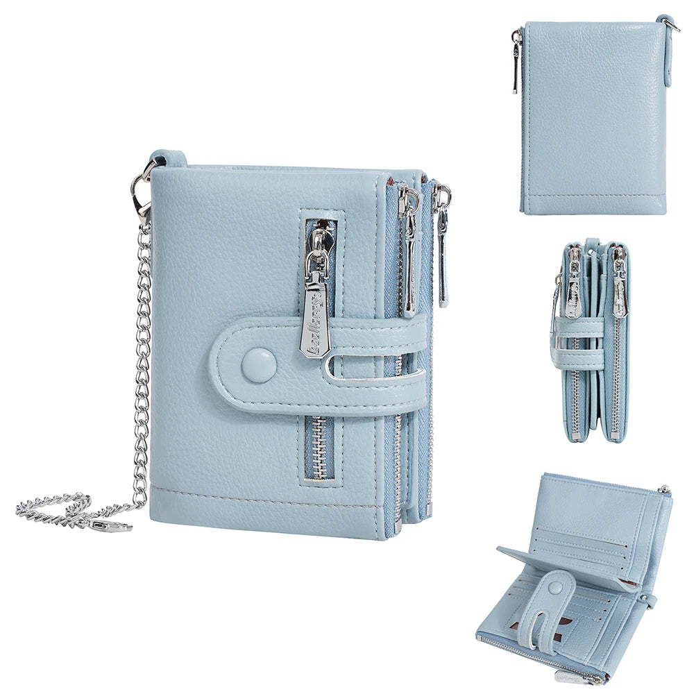 Tejesa  Women's Wallet with Keychain Strap, Multi Card Holder & Coin Zip Pocket, Ins Style Short Bifold Wallet for Wo
