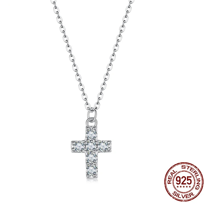 Tejesa White Gold Plated Moissanite Cross Necklace for Women, 925 Sterling Silver Small Religious Faith Cross Necklace Xmas Gift