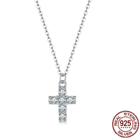 Tejesa White Gold Plated Moissanite Cross Necklace for Women, 925 Sterling Silver Small Religious Faith Cross Necklace Xmas Gift
