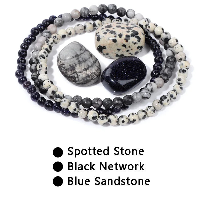 3pcs/set 4mm Beaded Bracelet with Raw Stone Natural Aventurine Amethysts Rose Quartz Beads Bracelets Women Men Energy Jewelry
