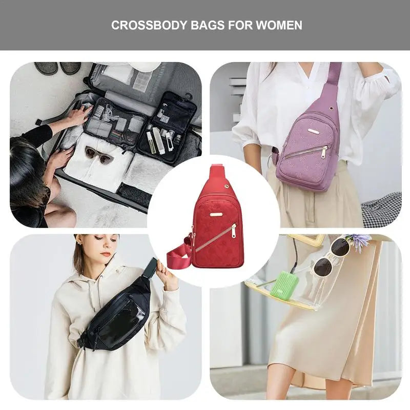 Hemasa Womens Sling Bags Crossbody Sports Sling Backpack Chest Bag Waterproof Oxford Cloth Crossbody Purse With Earphone Hole Sling Bag