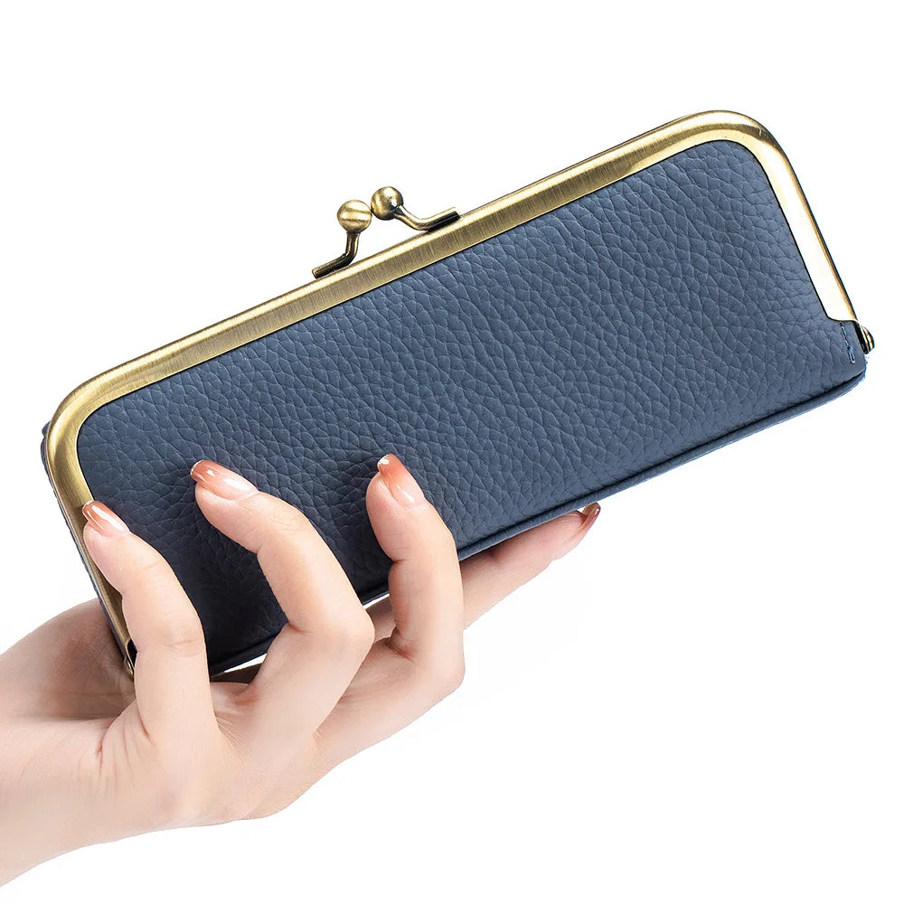 Tejesa Genuine Leather Glasses Case / Pencil Bag with Kiss Lock/ Coin Purse for Women /Travel Sunglasses