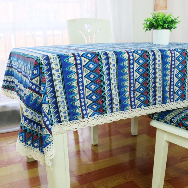 Bohemian Ethnic Style Square Tablecloth Striped Jacquard Fabric Geometric Yarn Dyed Pattern Dining Table Decoration Accessories