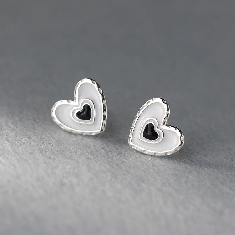MODIAN Genuine 925 Sterling Silver Cute Layering Heart Stud Earrings For Women 4 Color Delicate Enamel Ear Studs Fine Jewelry