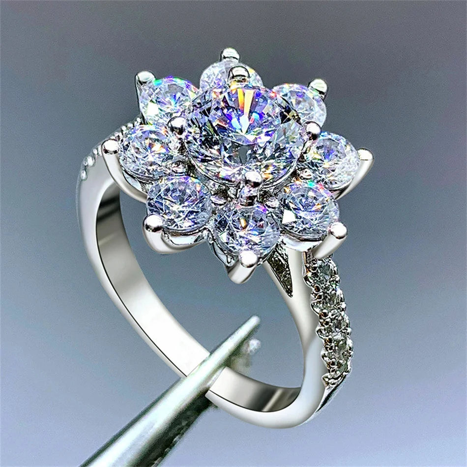 Hemasa  1CT/ 2CT Flower Shape Moissanite Ring 100% 925 Sterling Silver  Rings For Women