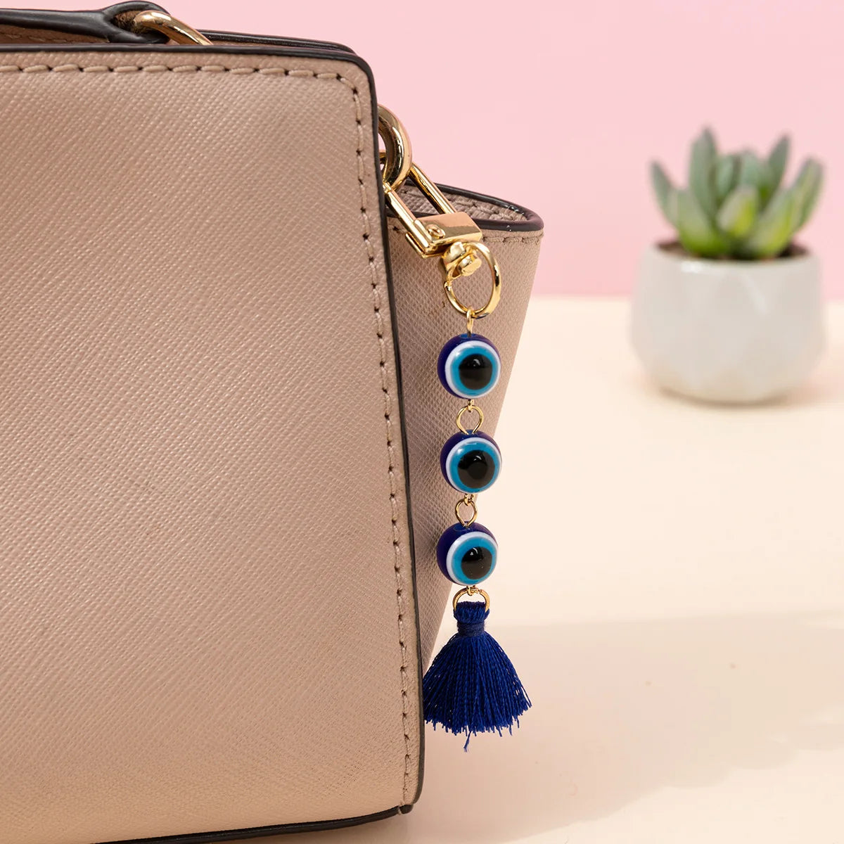 Fashion Blue Devil's Eye Keychain Lucky Talisman Tassel Keyring Bag Pendant for Women Car Trinket Key Ring Key Holder Gift