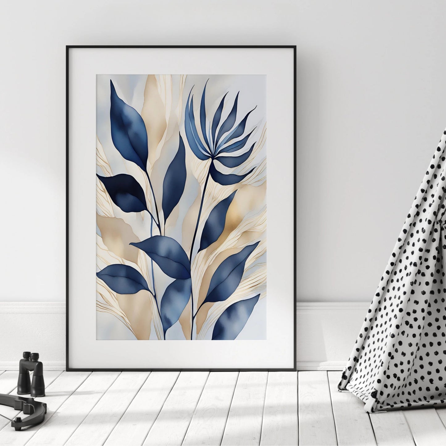 Retro Blue Botanical Abstract Printable Modern Leaves Art Poster Canvas Painting Wall Prints Picture for Living Room Home Decor
