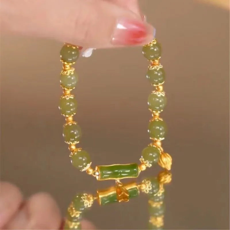 Court Retro Lucky Imitation Hotan Jade Bracelet Vintage Light Luxury Handmade Jewelry Bracelet Women's Girls Jewelry Gift