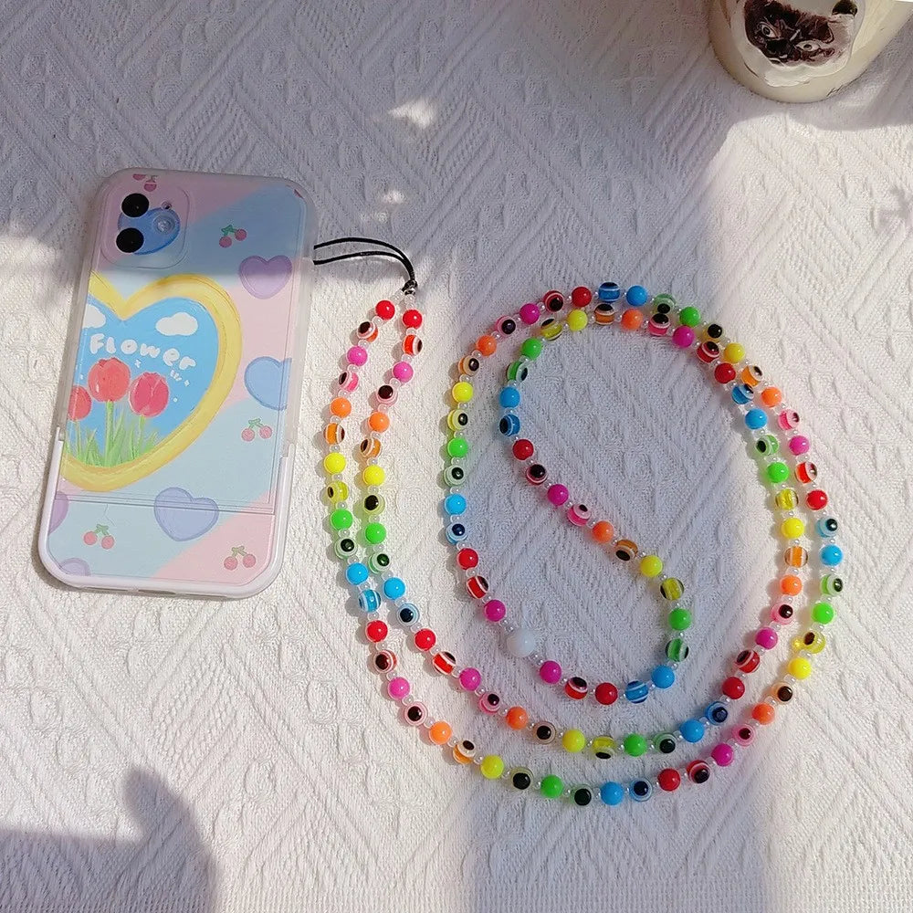 Colorful Beads Phone Charm Strap Chain for Phone Case Accessories Wholesale Evil Eye Mobile Phone Jewelry 2023 New