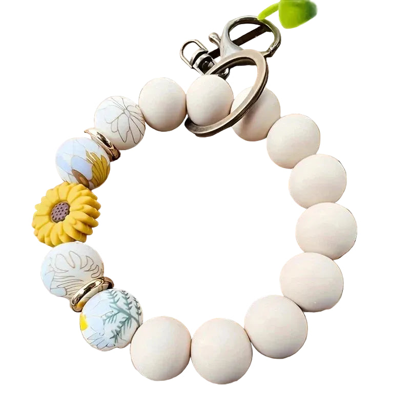 Hemasa Handmade Daisy Silicone Beads Bracelet Keychain /Anti-Lost Wallet Pendant Ring Holder