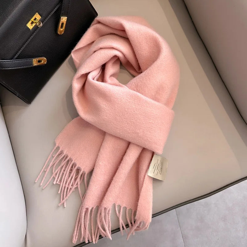 China Red Pure Wool Scarf Women's Autumn and Winter Warm Mother Scarf Light Luxury High-end Fringed Shawl
