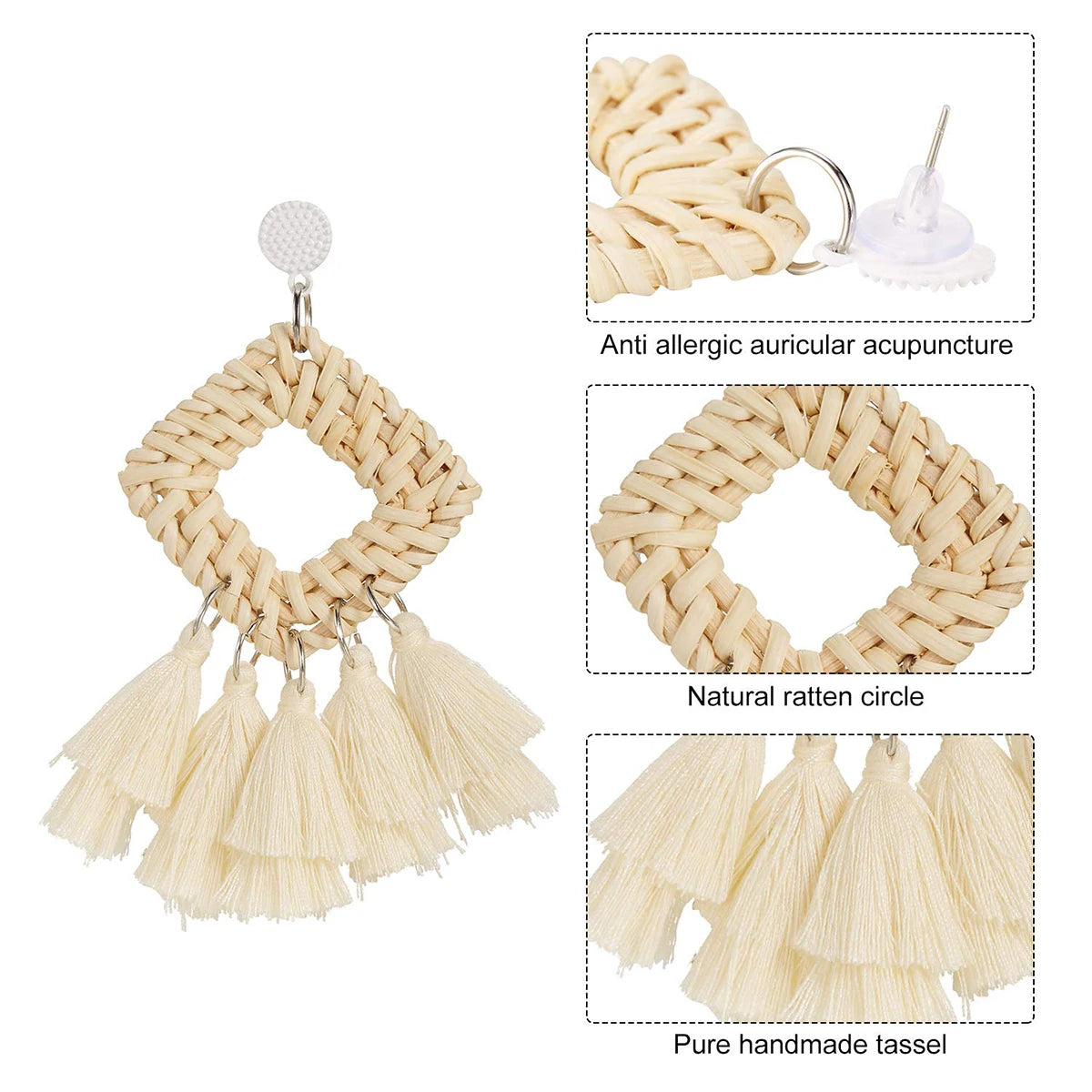 Boho Rattan Earrings Vintage Geometric Beach Holiday Jewellery Accessories Set Combo