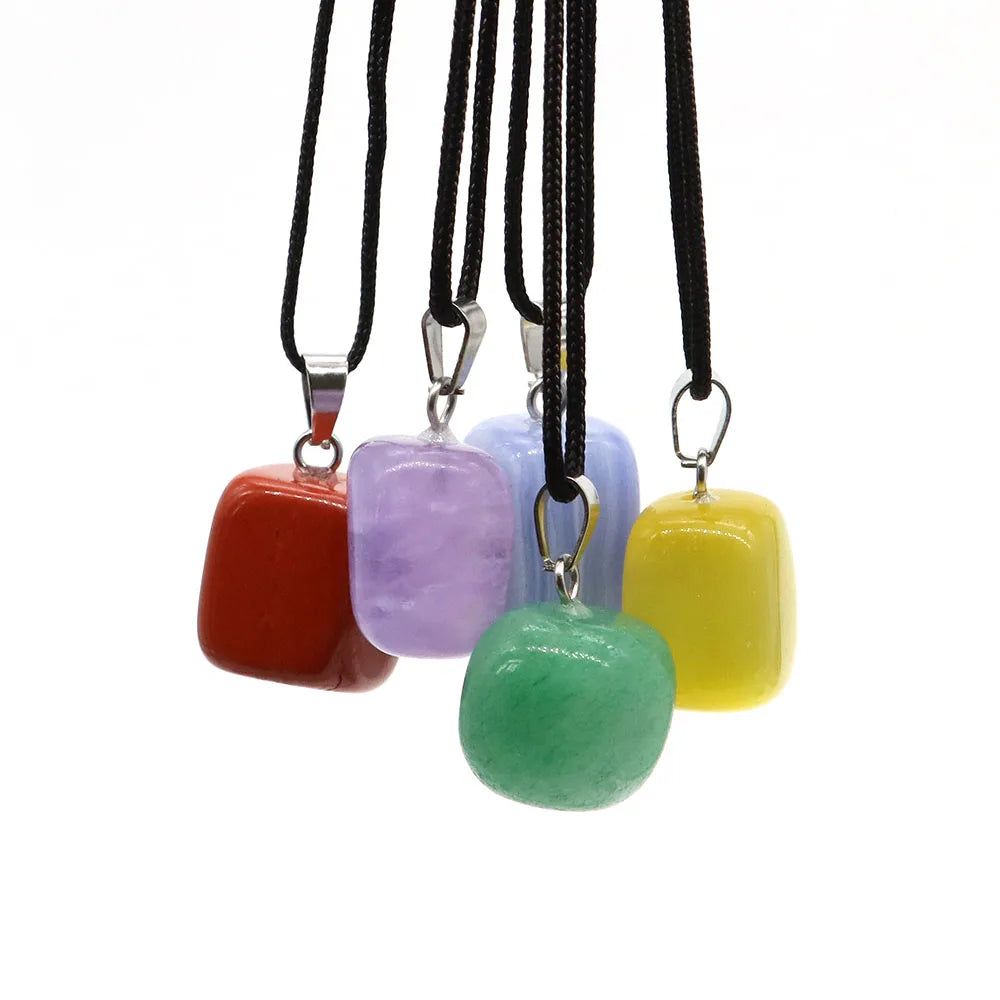 Natural Healing Irregular Tumble Stone Necklace Reiki Mineral Rose Quartz Tiger Eye Pendants for Women Men Jewelry Making Gifts
