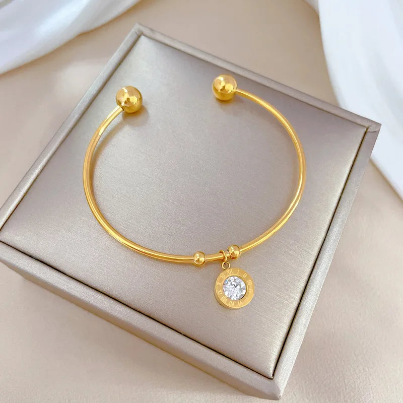 Bangle Men Women Jewelry Roman Bangle Stainless Steel Bracelet Carving Roman Numeral Couple For Luxury Cuff Bracelet