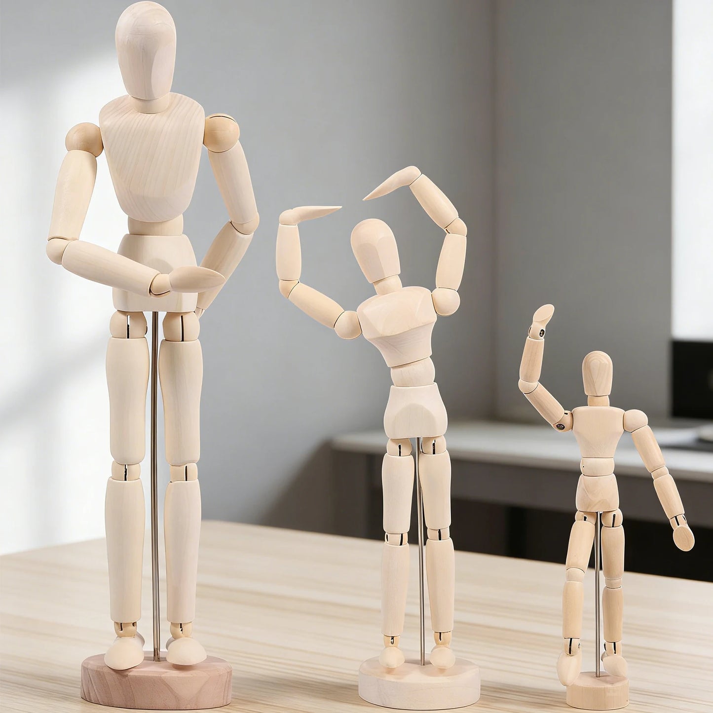 3Pcs Mannequin Doll Ornament 5.5/8/12inch Wooden Manikin with Flexible Joints for Home Office Decora Sketching Drawing Painting