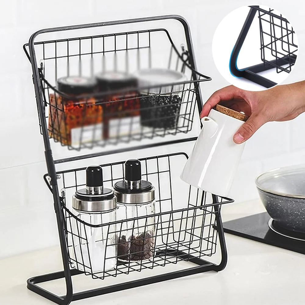 Metal 2-Tier Fruit & Veggie Basket with Detachable Wire Racks - Countertop Storage Solution