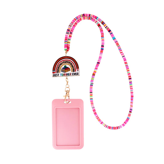Tejesa 6mm Soft Pottery Beads Neck Lanyard with ID Badge Card Holder for Women/ Neck Keychain