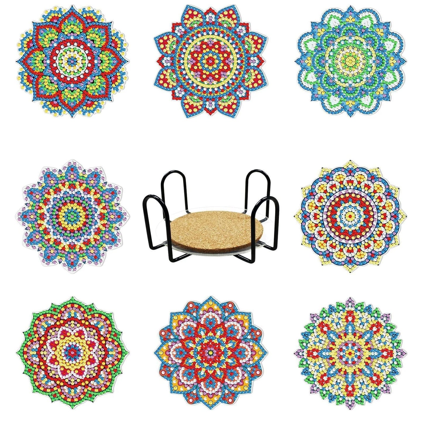Hemasa 8pc/sets Mandala Diamond Painting Coasters  / Acrylic  Diamond Art Coasters