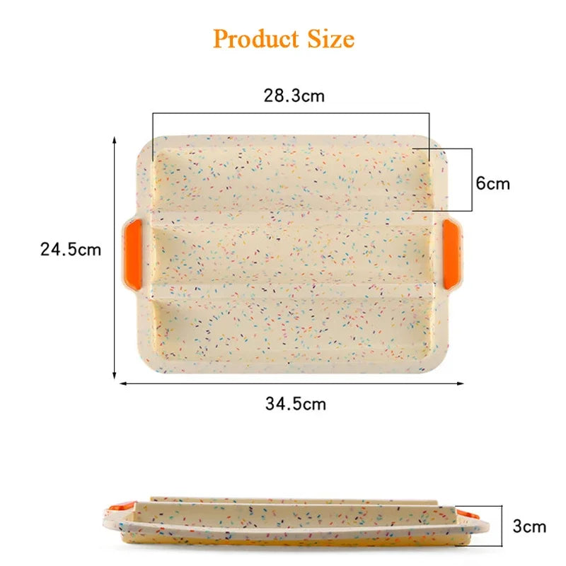 Tejesa 3 Cavity Baguette Baking Tray /Non-Stick Silicone Cake Mold/ Bread Mould /Oven Pan Easy Demoulding Baking Dish DIY Kitchen Supplies