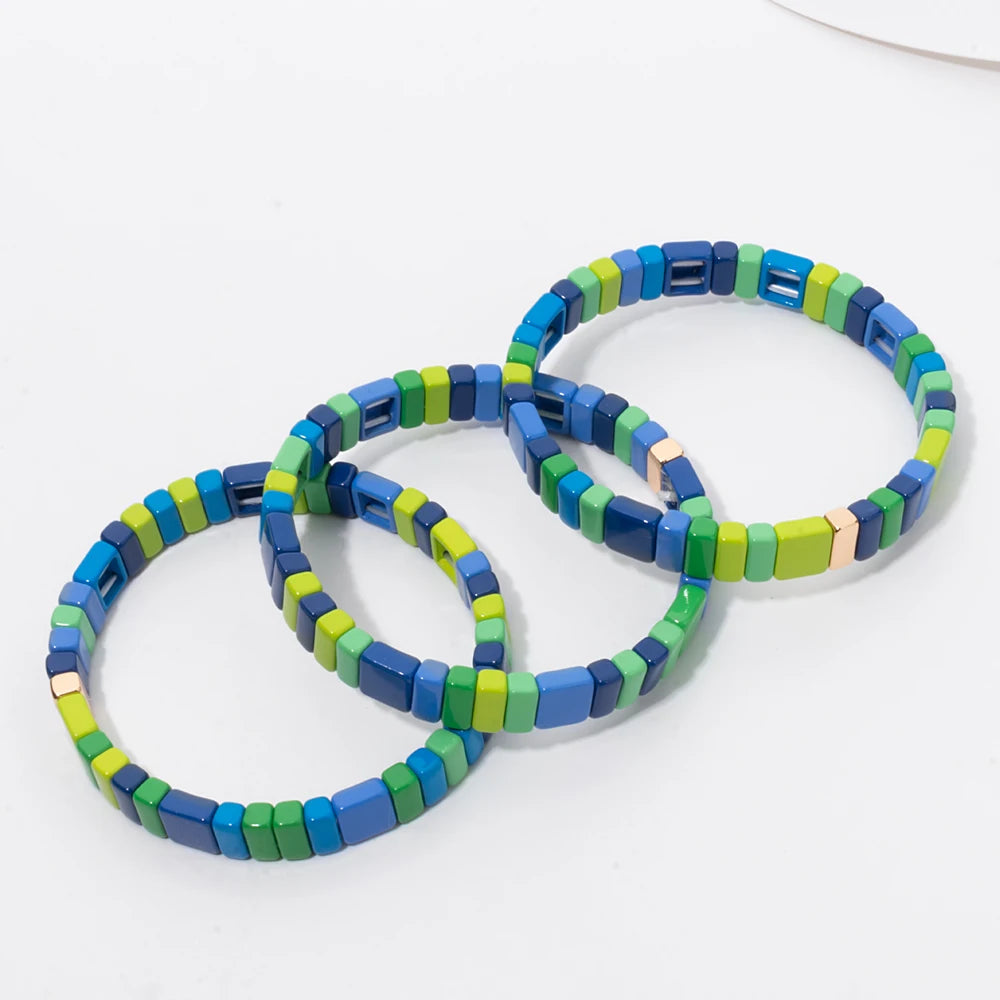 Tejesa   Purple Yellow Color Boho 4X8MM Enamel Beaded  Bracelets For Women