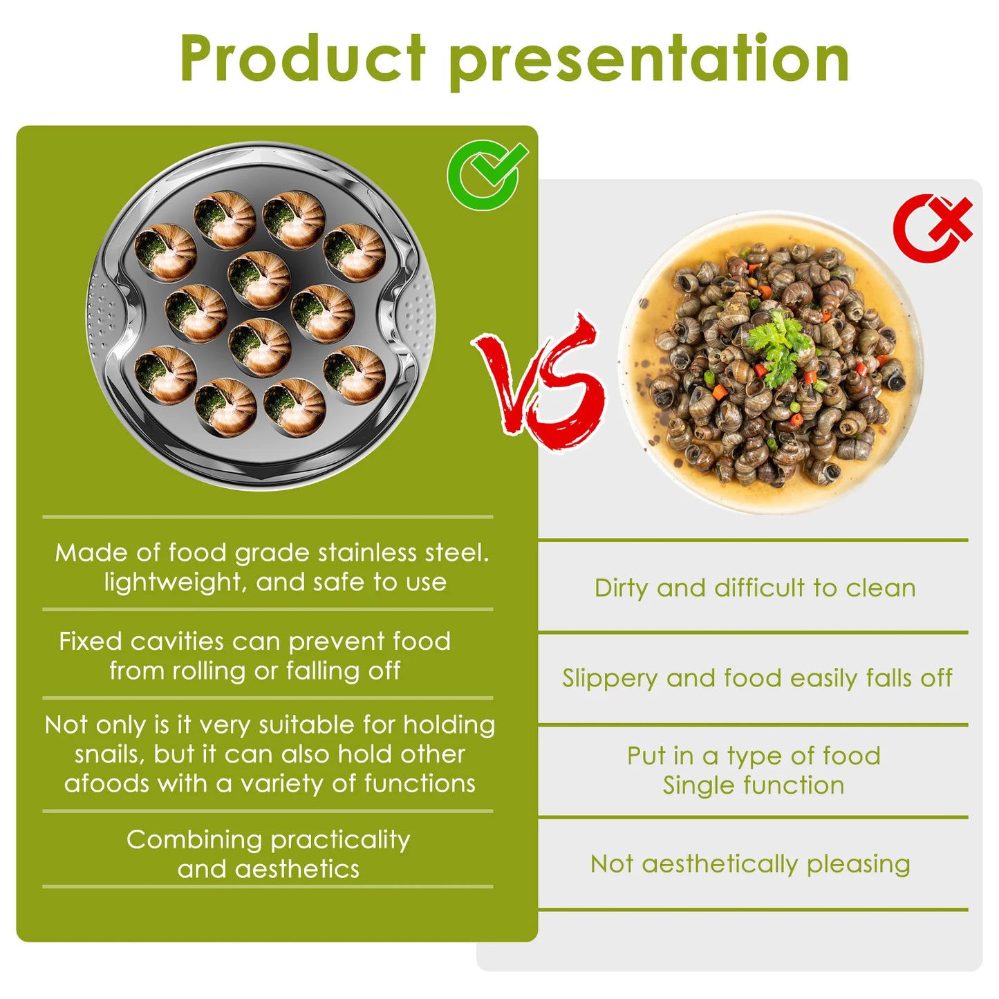 Snail Plate Stainless Steel Escargot Plates Baking Dish Dessert Tray for Kitchen Food Plate Restaurant Snail Dish Baking BBQ Pan