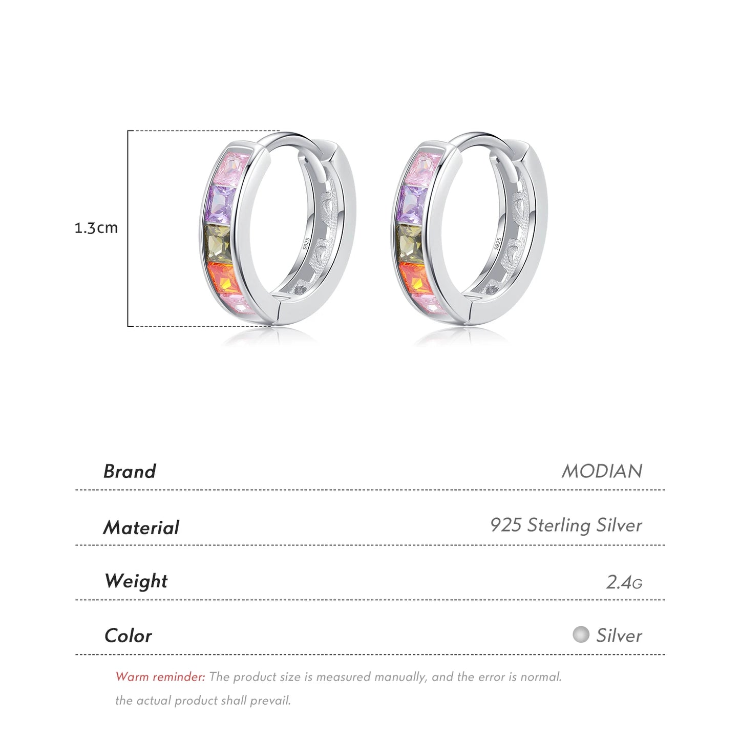 MODIAN 925 Sterling Silver Trendy Basic Colorful Zirconia Hoop Earrings Exquisite Party Ear Buckles For Women Fine Jewelry Gift