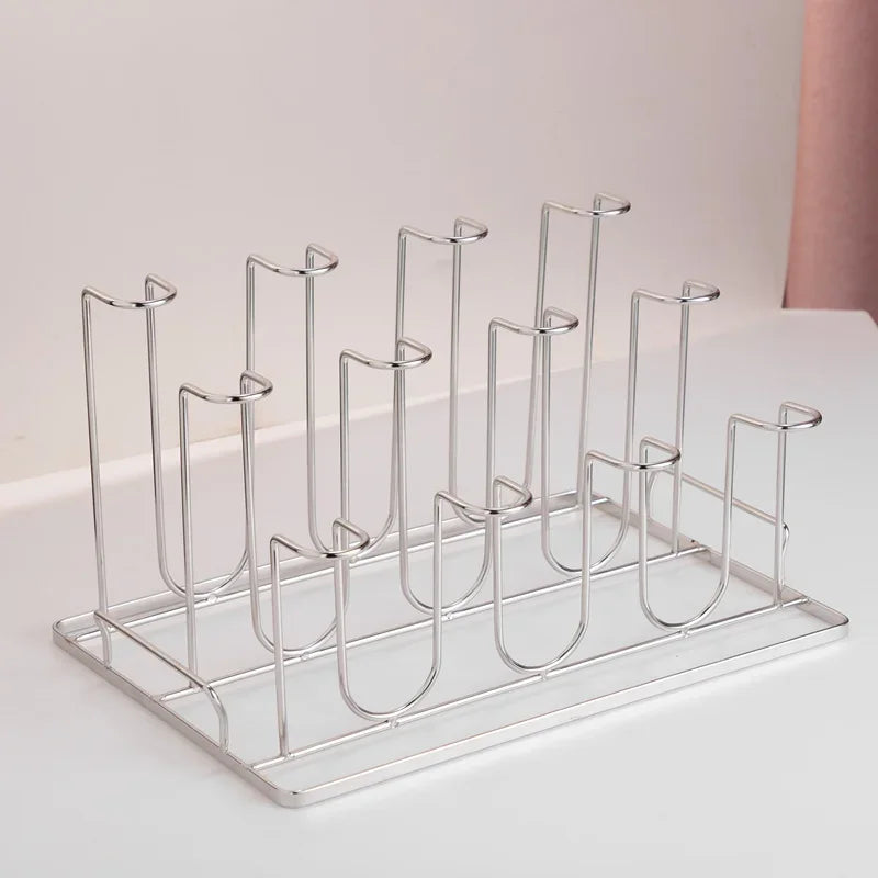 Stainless Steel Cup Tray, Inverted Hanging Rack, 8 Cup and 12 Cup Drain Rack, Home and Office Use, Durable Organizer