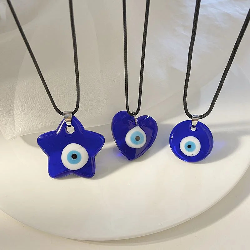 Evil Eye Necklace 30mm 40mm Turkish Round Red Pink Blue White Glass Eyes Lucky Pendant Leather Rope Necklace Unisex Jewelry Gift