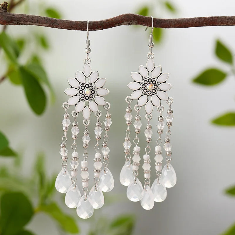 Hemasa Flower Drop Dangle Earrings For Women Enamel Crytal Geometric Jewelry Beads Handmade Tassel Earings