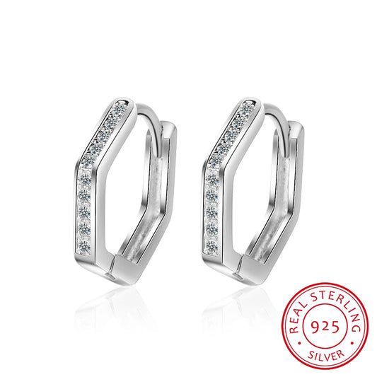 925 Sterling Silver Hexagonal Geometry Clip Earrings For Women Simple Earrings Sterling-silver-jewelry
