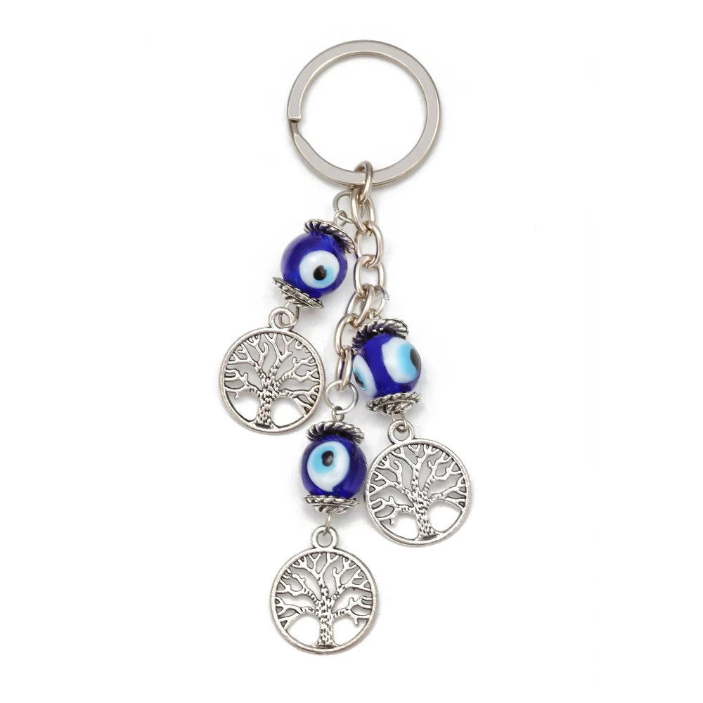 Lucky Eye Alloy Tree keychain Glass Turkish Evil Eye Bead Key Chain Bag Car Keyring for Women Men porte clé מחזיק מפתחות