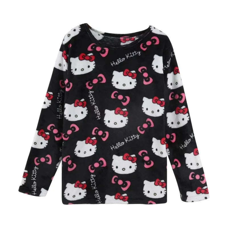 Hemasa  Hello Kitty  Loungewear Set Loose Flannel Ladies Pajama Pants  for Girls