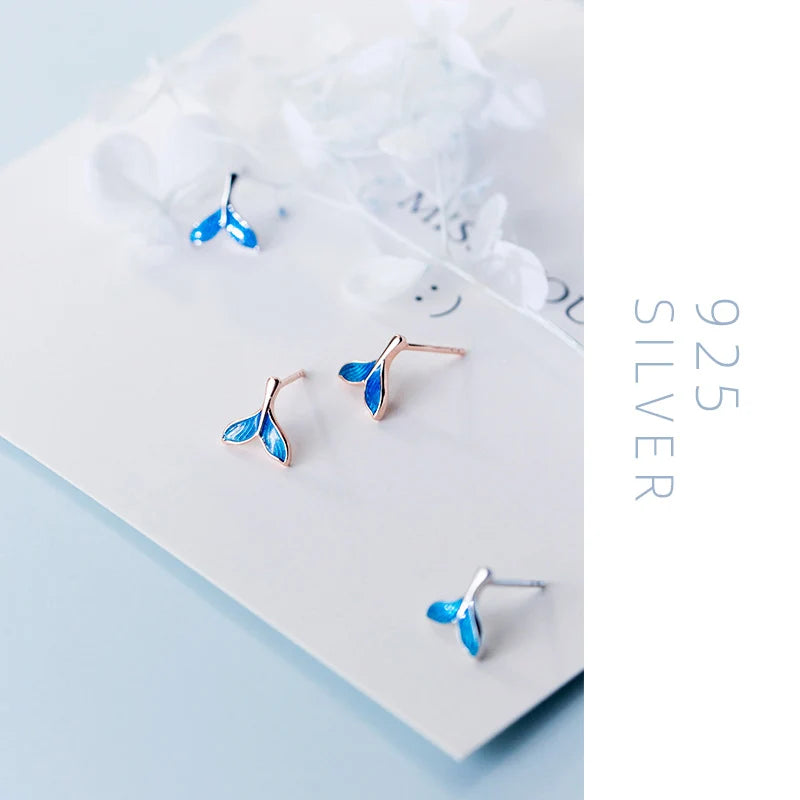 Modian Fashion Blue Stripe Enamel Mermaid Tail Stud Earrings 100% 925 Sterling Silver Exquisite Jewelry For Women Accessories