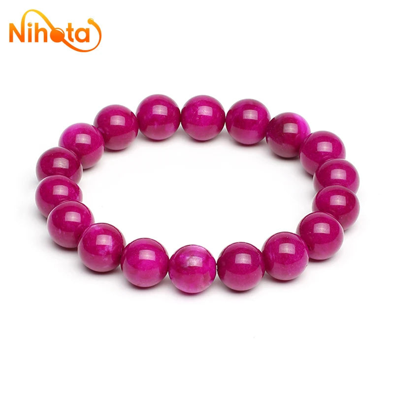 Natural Purplish Red Chalcedony Bracelets Round Stone Beads Jewelry Gift For Men Magnetic Health Protection Women 4/6/8/10/12mm
