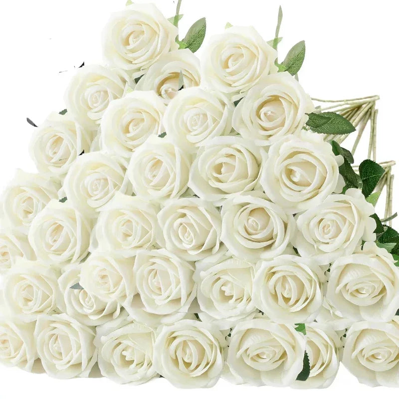 Tejesa 50 Pcs Velvet Rose Artificial Rose Flowers Real Touch Fake Roses Florals for Valentine's DIY Wedding Bouquet Party Home Decor