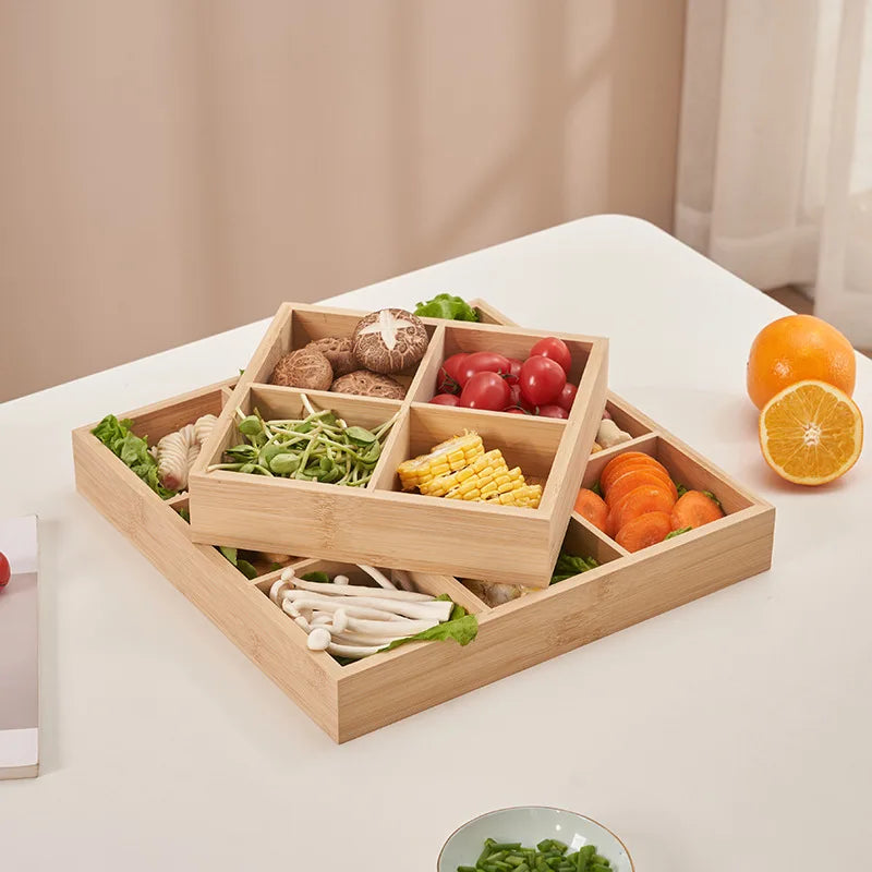 Tejesa Rectangular 6-compartment food tray & square 9 grid wood tableware snack plate sauce platter hot pot restaurant tray