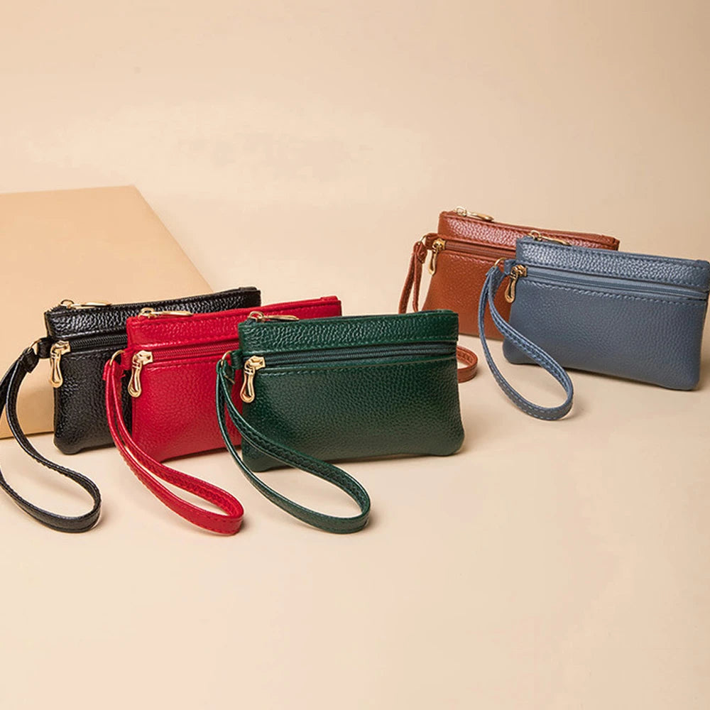 Hemasa Double Zipper Coin Purse Pu Leather Coin Pouch Id Credit Card Holder and Earphone Key Storage Bag Mini Purse Wallet Cute Purse