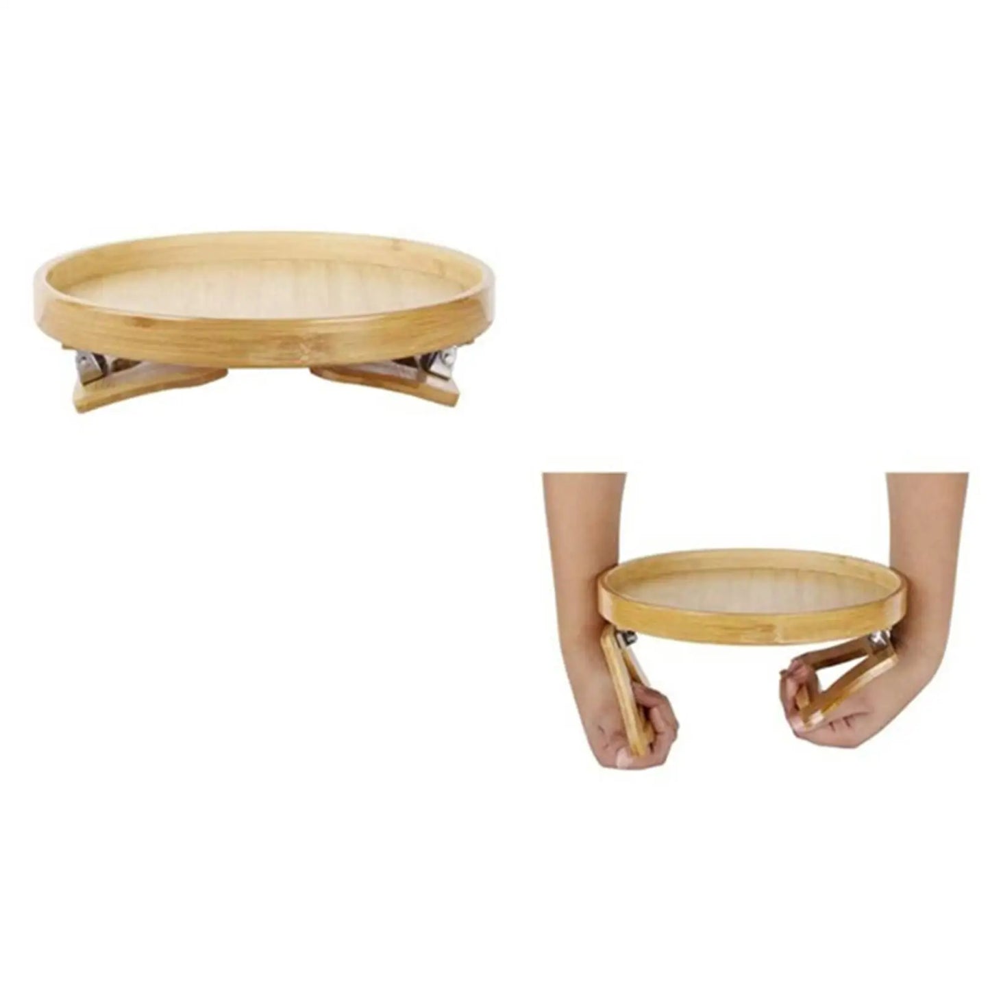 Hemasa Serving Tray with Foldable Legs Wooden Tray Sofa Armrest Clip-On Round Tray Folding Bed Table for Tea Remote Control Dessert